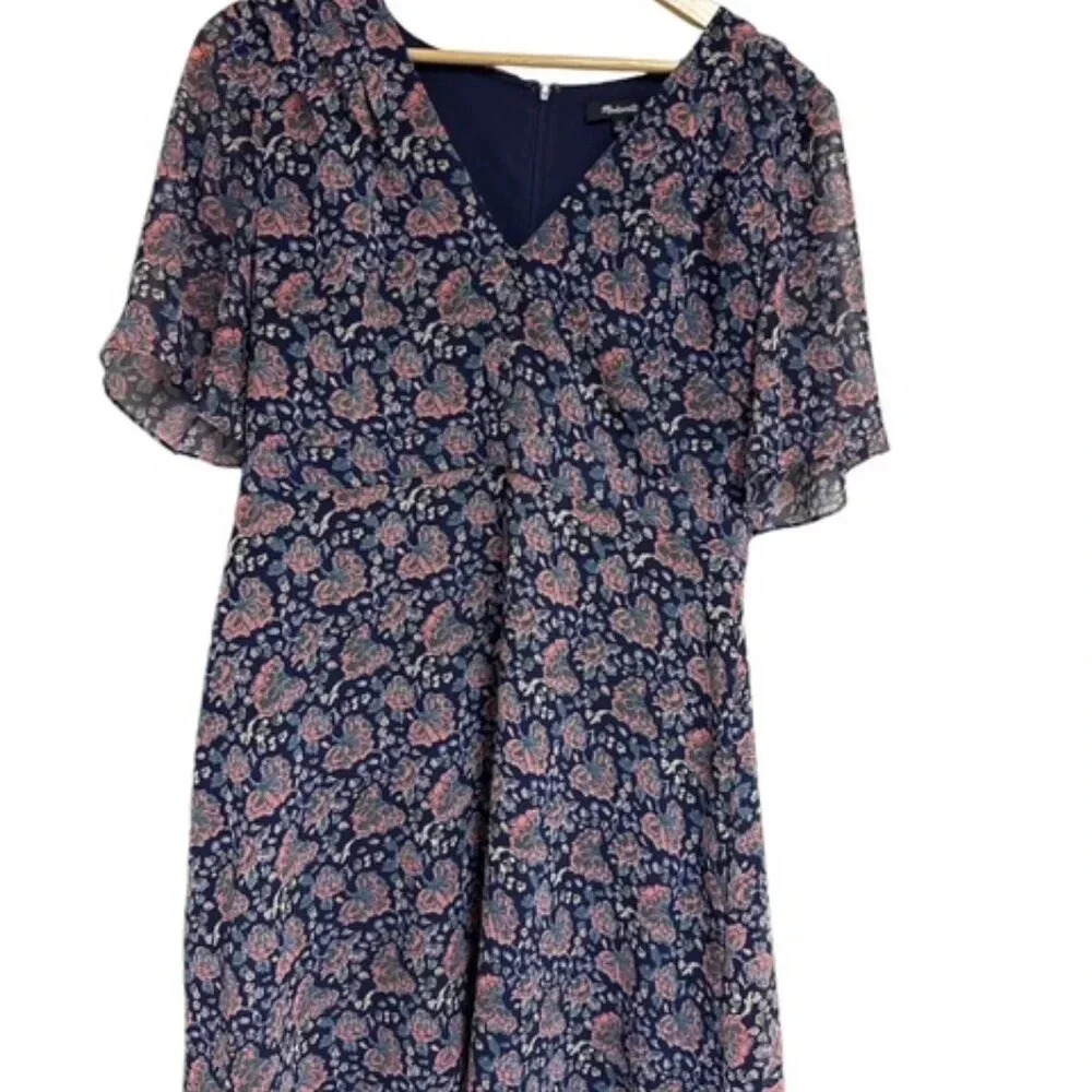 Madewell V Neck Women's Floral Size 12 Short‎ Sleeve Mid Dress Cottagecore Boho